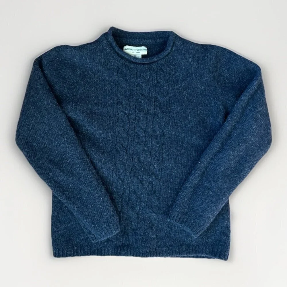 Vintage American Outfitters Cable Knit Navy Roll Neck Wool Sweater Boy's Size S